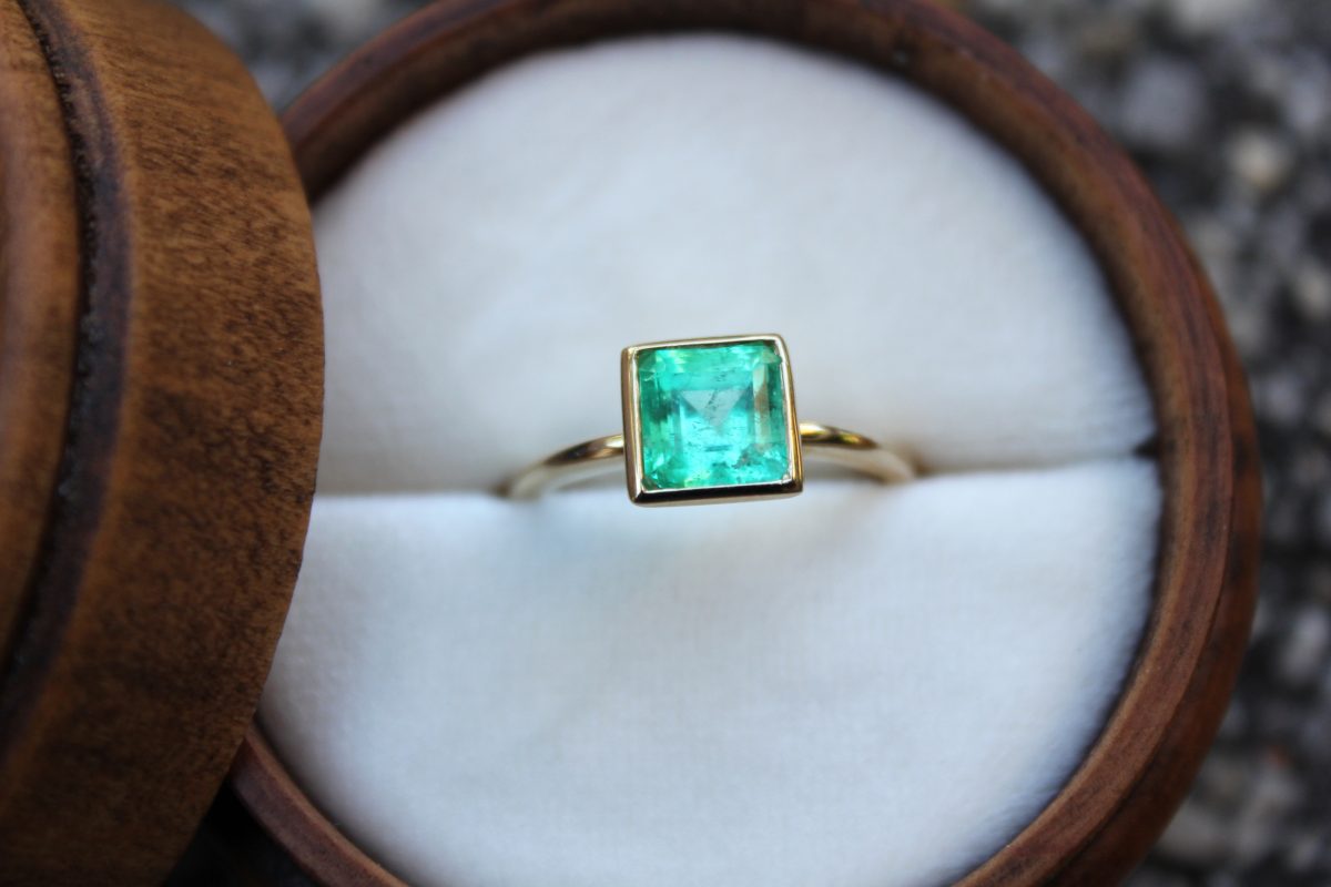 Yellow Gold Square Emerald Bezel Setting Ring - Gili Mor-Houston, TX