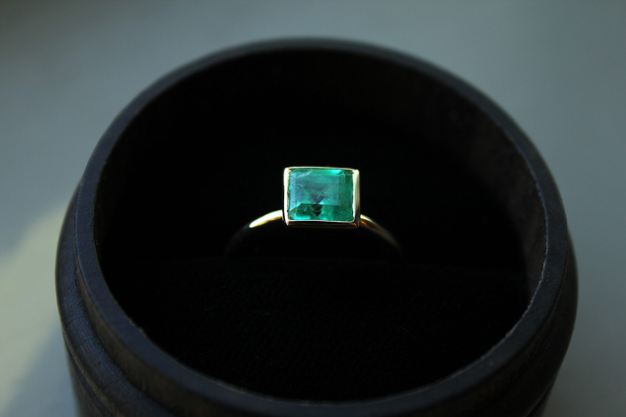 Yellow Gold Square Emerald Bezel Setting Ring - Gili Mor-Houston, TX