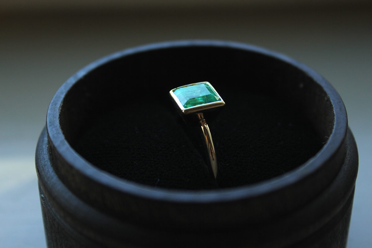 Yellow Gold Square Emerald Bezel Setting Ring - Gili Mor-Houston, TX